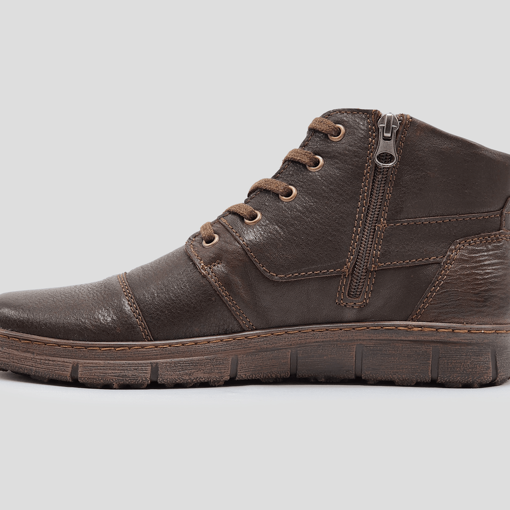 Men's Everyday Wool-Lined Zip-Up Leather Boots - Brown - Kacper Global Shoes 