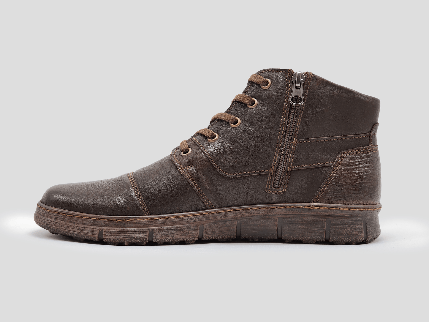 Men's Everyday Wool-Lined Zip-Up Leather Boots - Brown - Kacper Global Shoes 