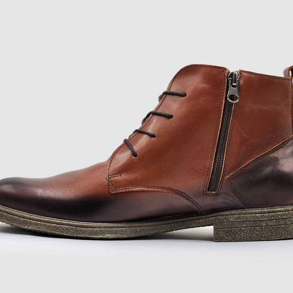 Men's Chukka Brown Zip-Up Leather Boots - Kacper Global Shoes 