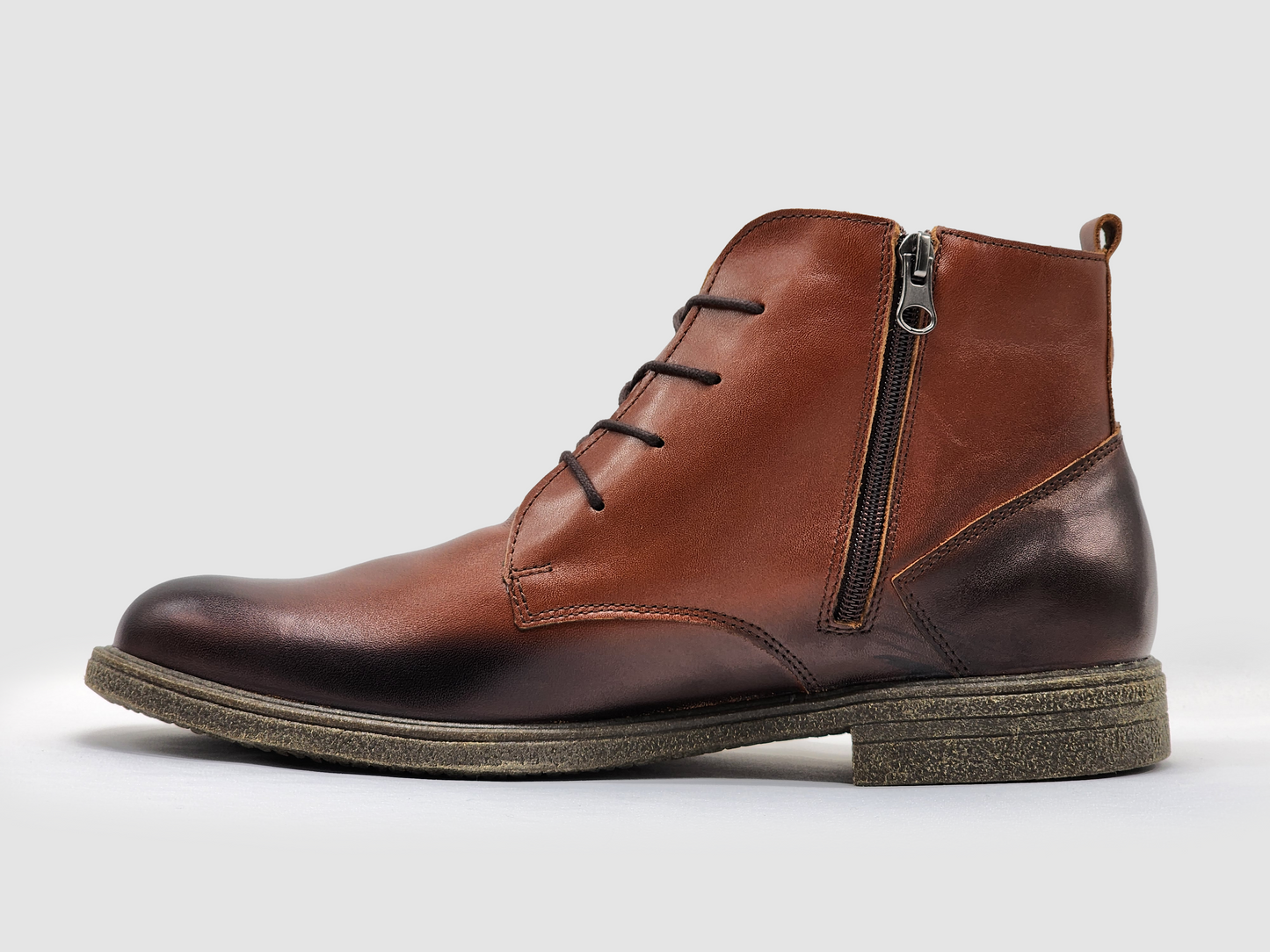 Men's Chukka Brown Zip-Up Leather Boots - Kacper Global Shoes 