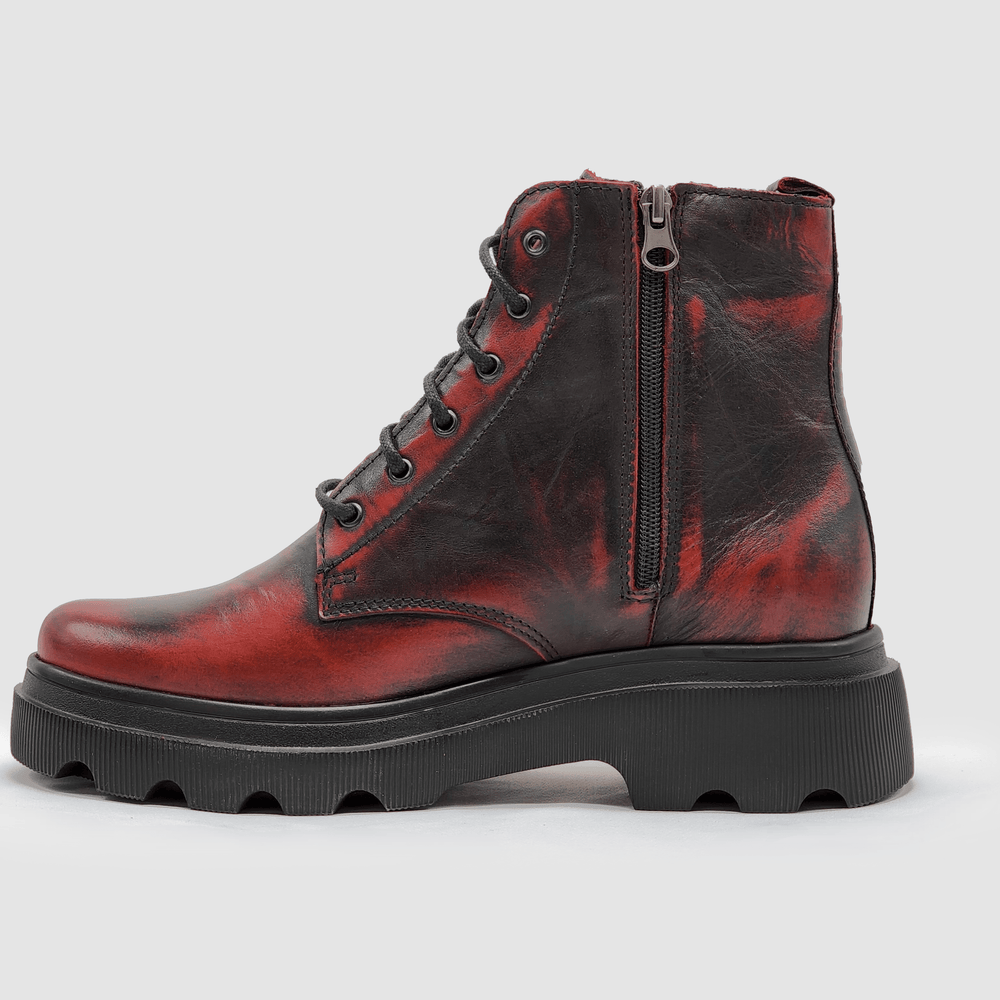 Women's Modern Insulated Zip-Up Leather Boots - Black/Red - Kacper Global Shoes 