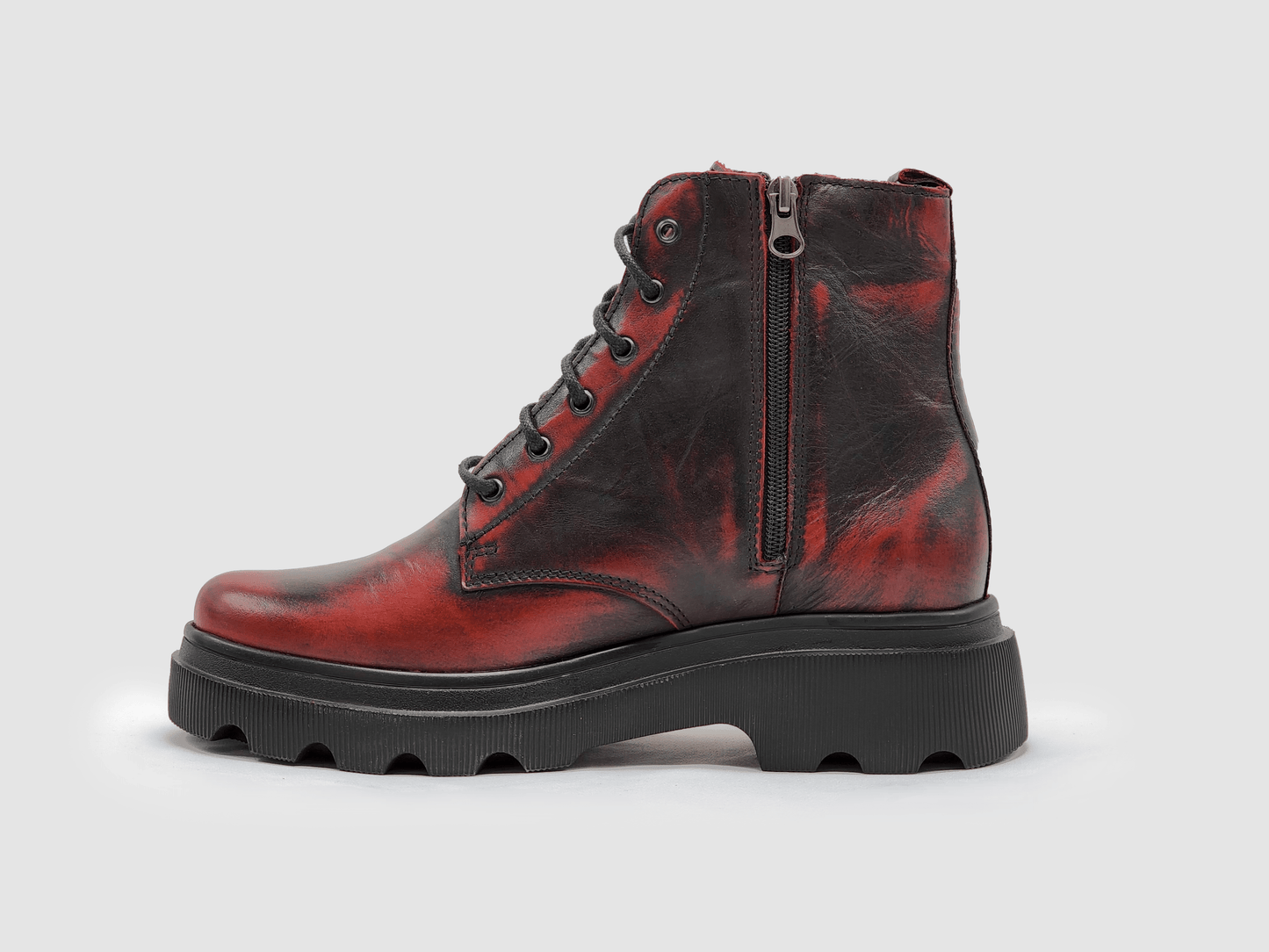 Women's Modern Insulated Zip-Up Leather Boots - Black/Red - Kacper Global Shoes 