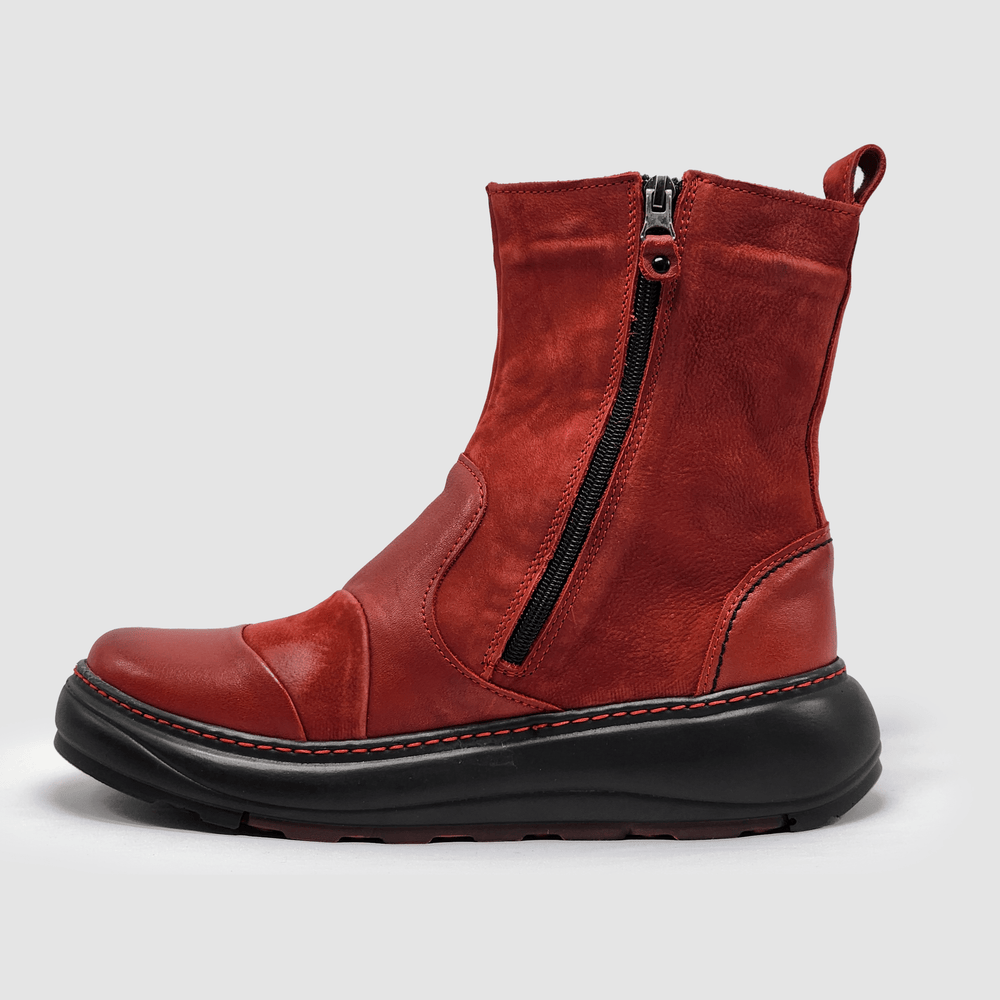 Women's Retro Wool-Lined Zip-Up Leather Boots - Kacper Global Shoes 