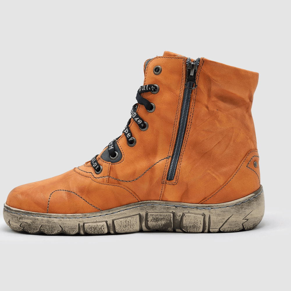 Women's Original Thick Wool-Lined Zip-Up Leather Boots - Orange - Kacper Global Shoes 