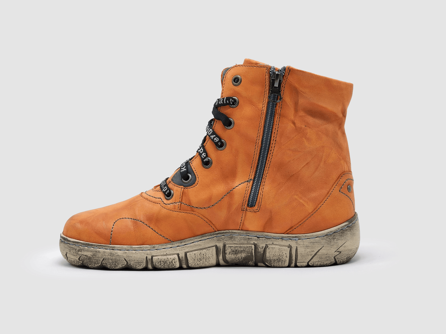 Women's Original Thick Wool-Lined Zip-Up Leather Boots - Orange - Kacper Global Shoes 