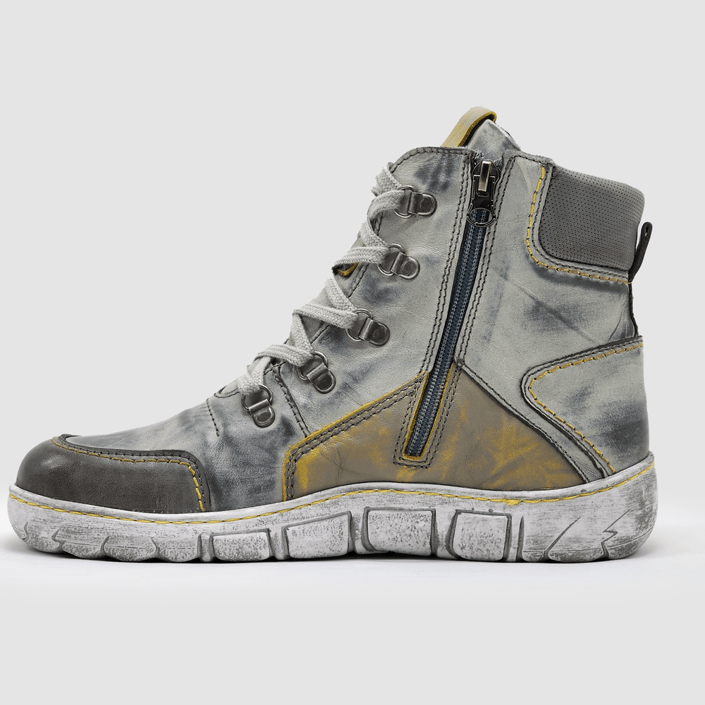Women's Original Insulated Zip-Up Leather Boots - Grey & Yellow - Kacper Global Shoes 