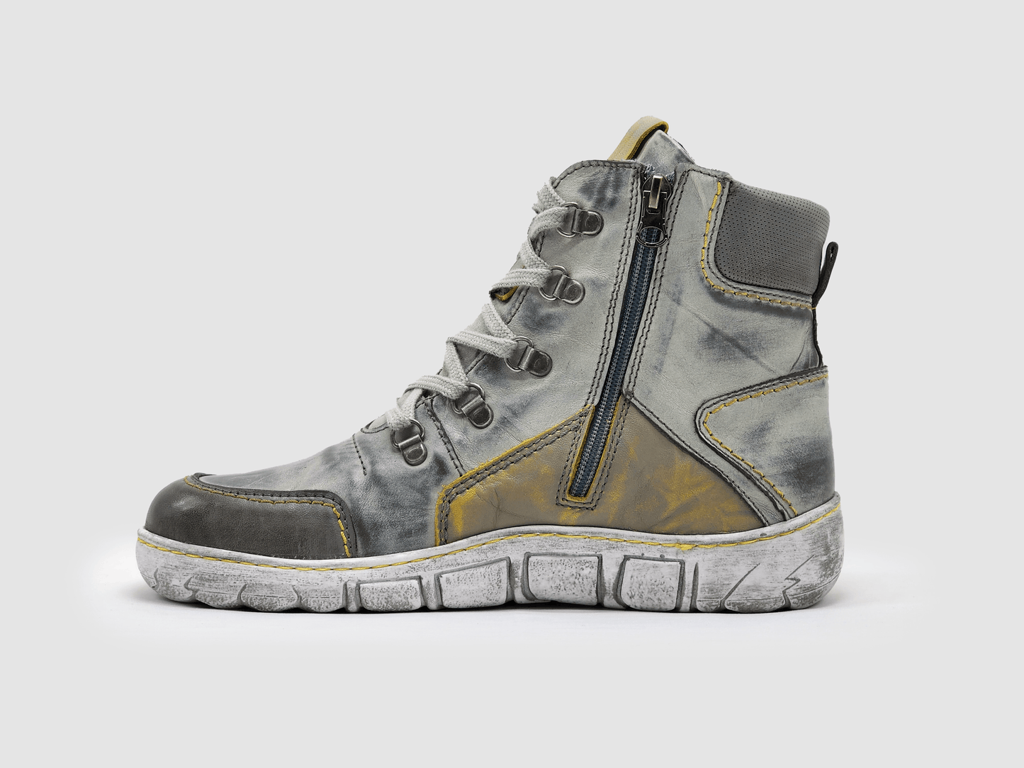 Women's Original Insulated Zip-Up Leather Boots - Grey & Yellow - Kacper Global Shoes 