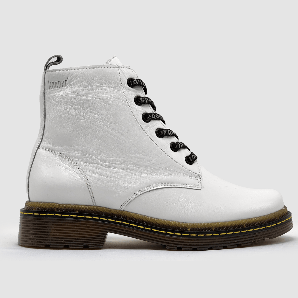 Women's Premium Leather Zip-Up Boots - White - Kacper Global Shoes 