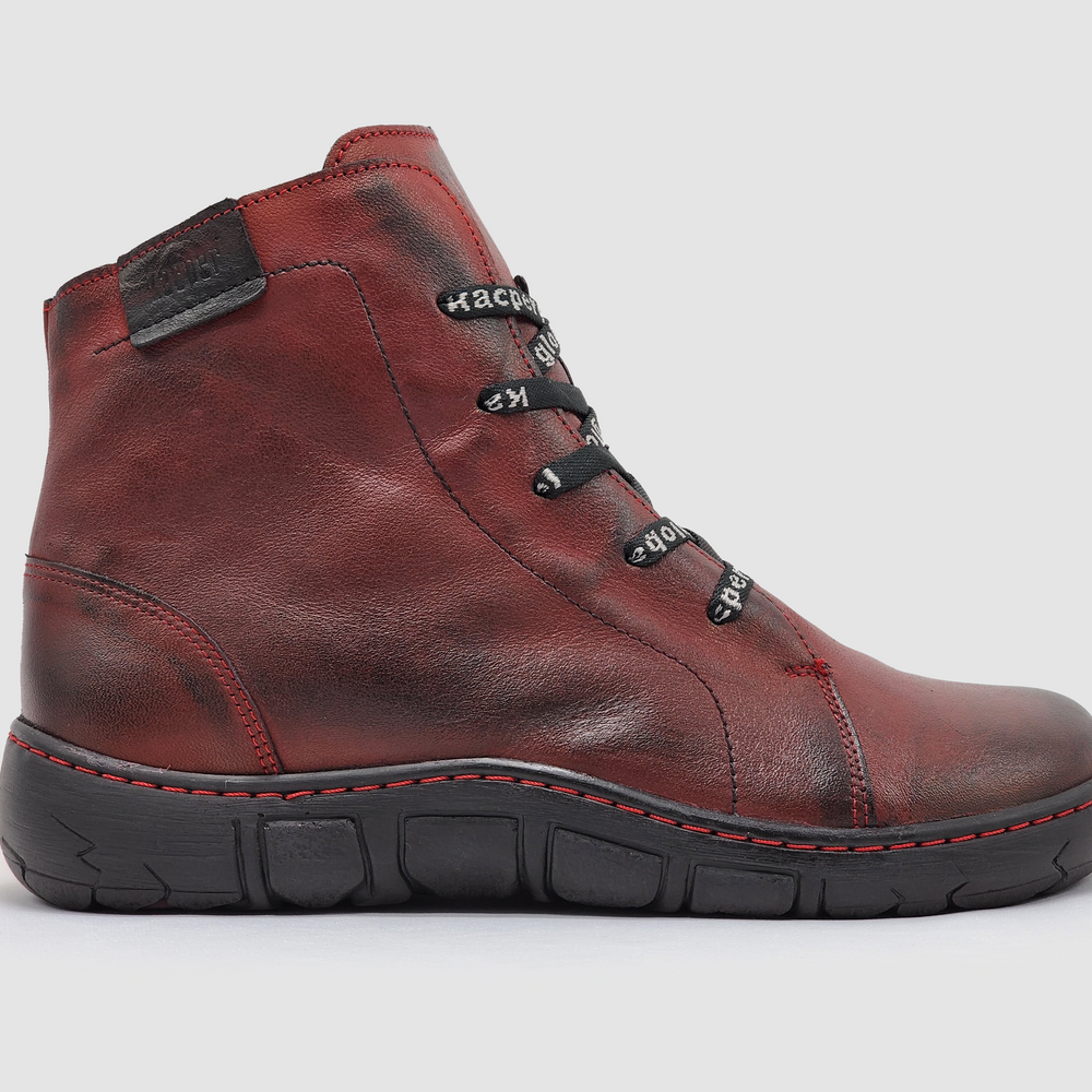Women's Original Wool-Lined Zip-Up Leather Boots - Red - Kacper Global Shoes 