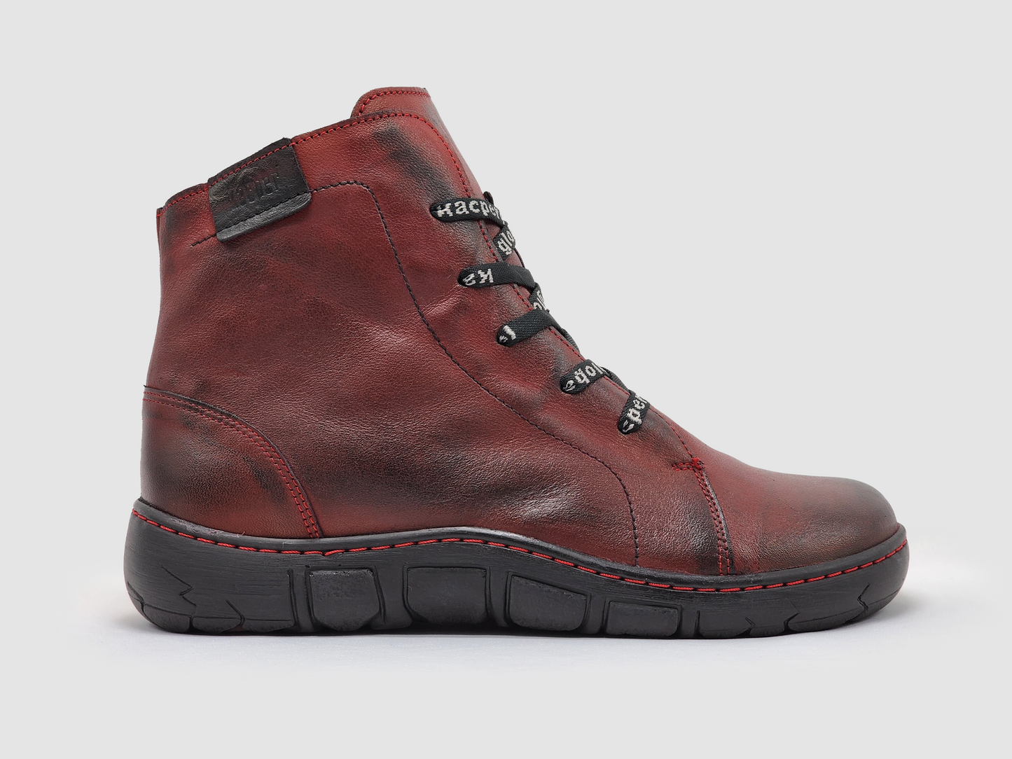Women's Original Wool-Lined Zip-Up Leather Boots - Red - Kacper Global Shoes 