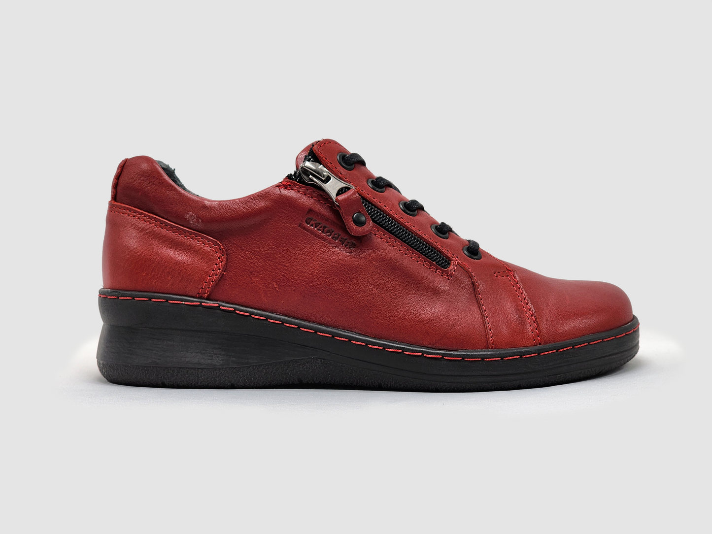 Women's Dr Wellness Zip-Up Leather Shoes - Red - Kacper Global Shoes 